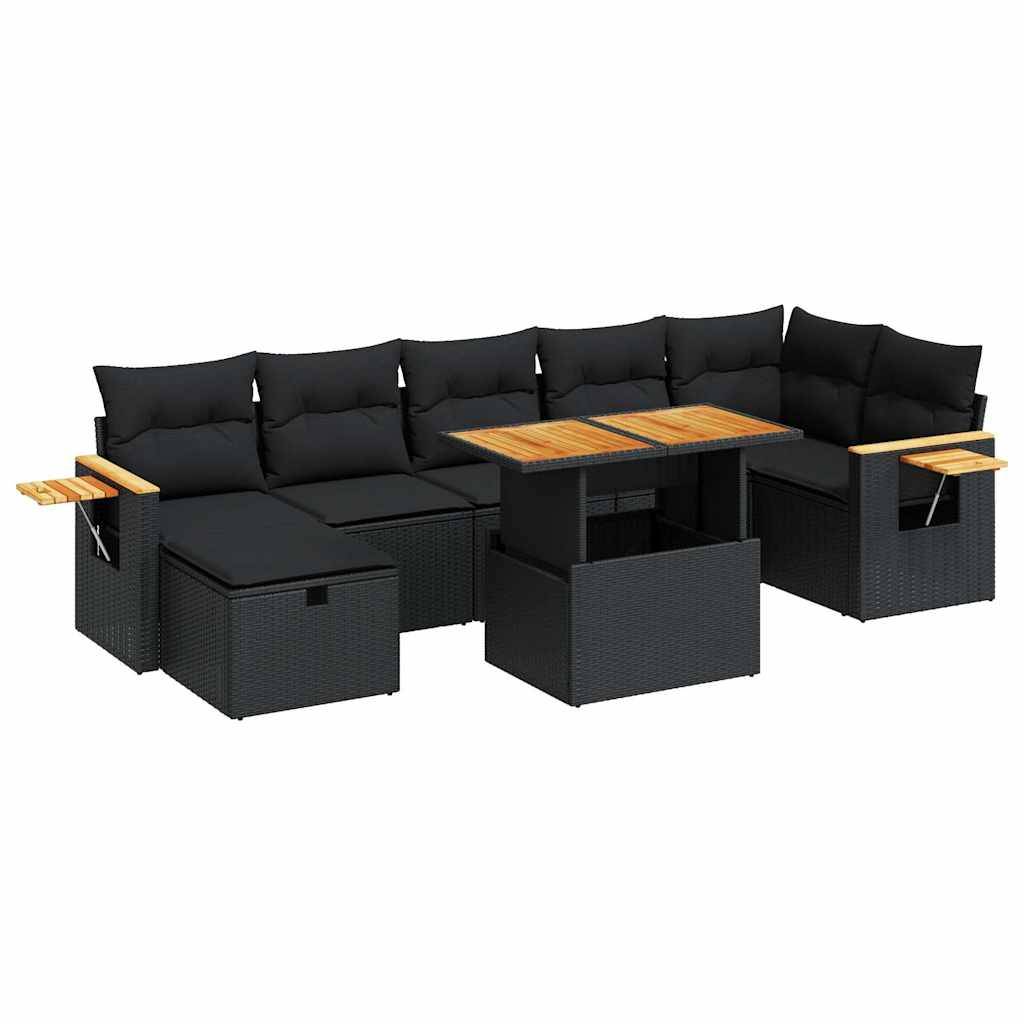 vidaXL 5-tlg. Garten-Sofagarnitur mit Kissen Schwarz Poly Rattan