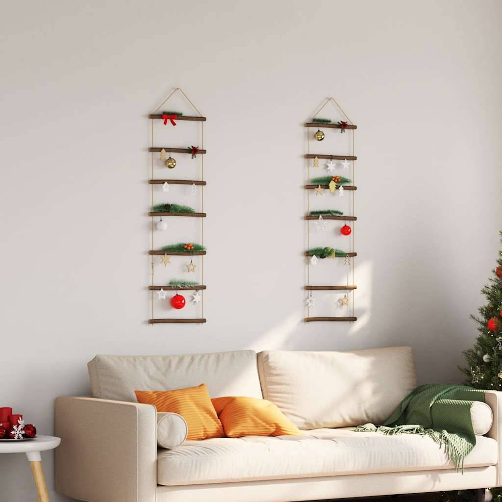 vidaXL Wanddekorationen in Leiterform 2Stk. 30x100cm Natürlicher Zweig