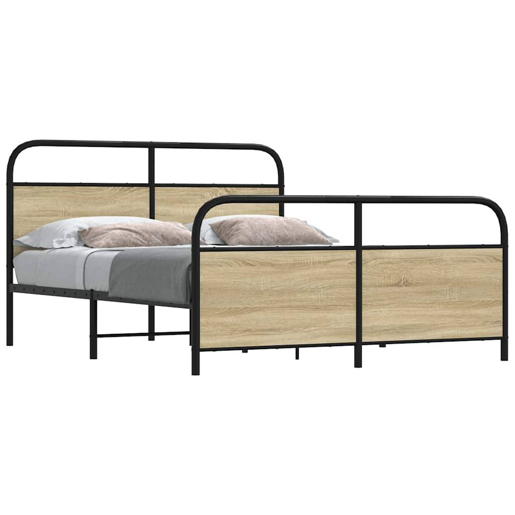 vidaXL Metallbett ohne Matratze Sonoma-Eiche 150x200 cm