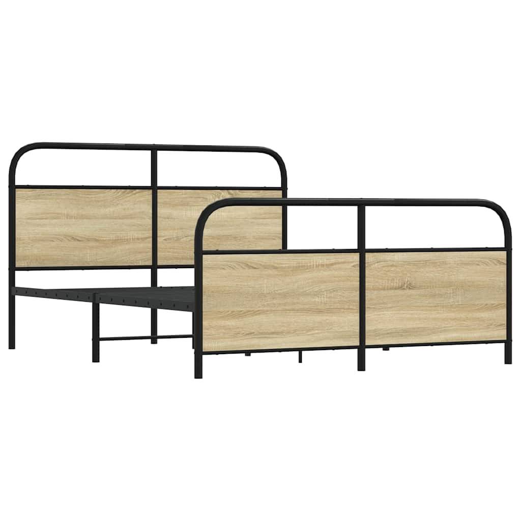 vidaXL Metallbett ohne Matratze Sonoma-Eiche 150x200 cm