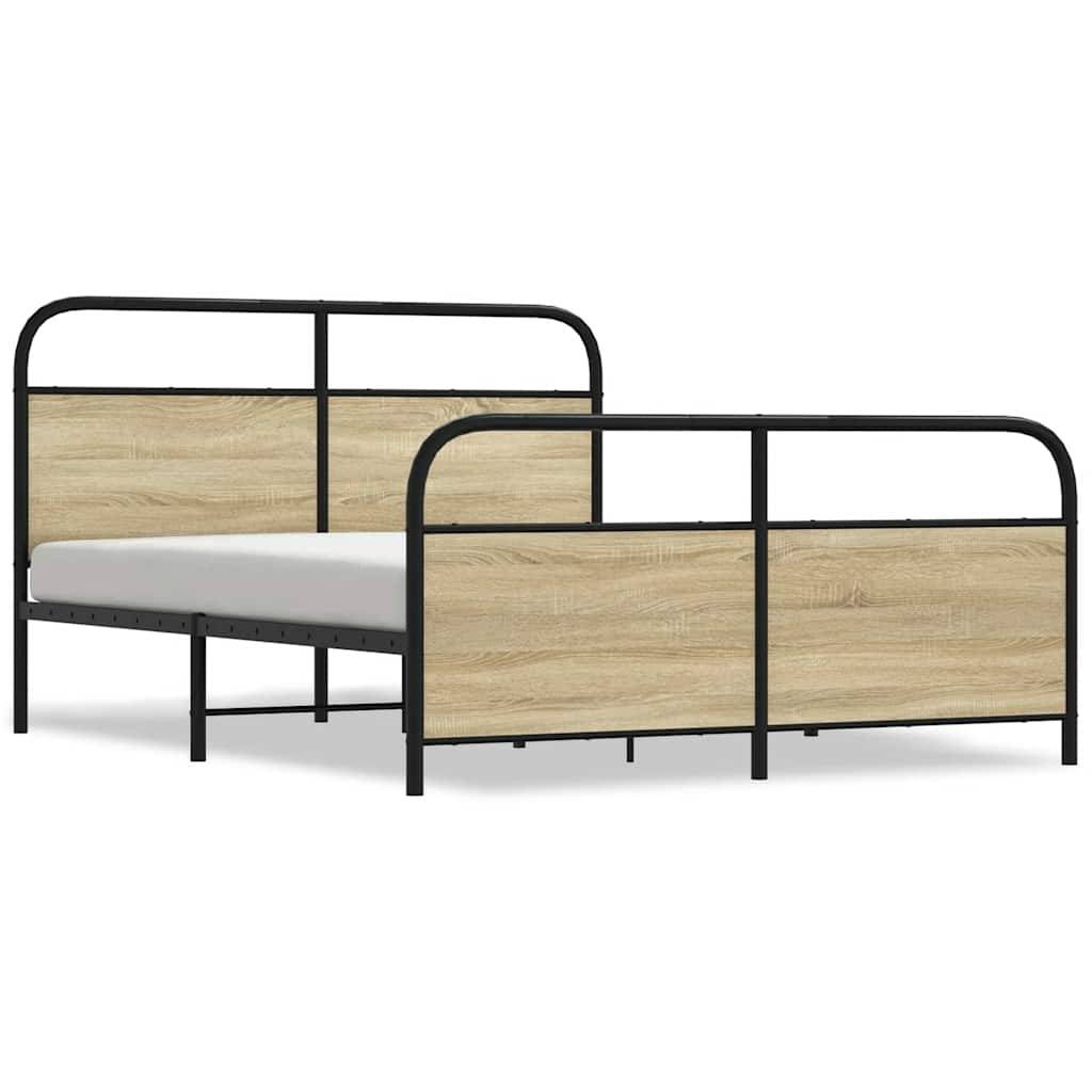 vidaXL Metallbett ohne Matratze Sonoma-Eiche 150x200 cm