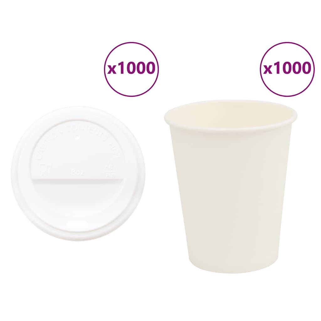 vidaXL Pappbecher mit Deckeln 1000 Stk. 8oz 200ml