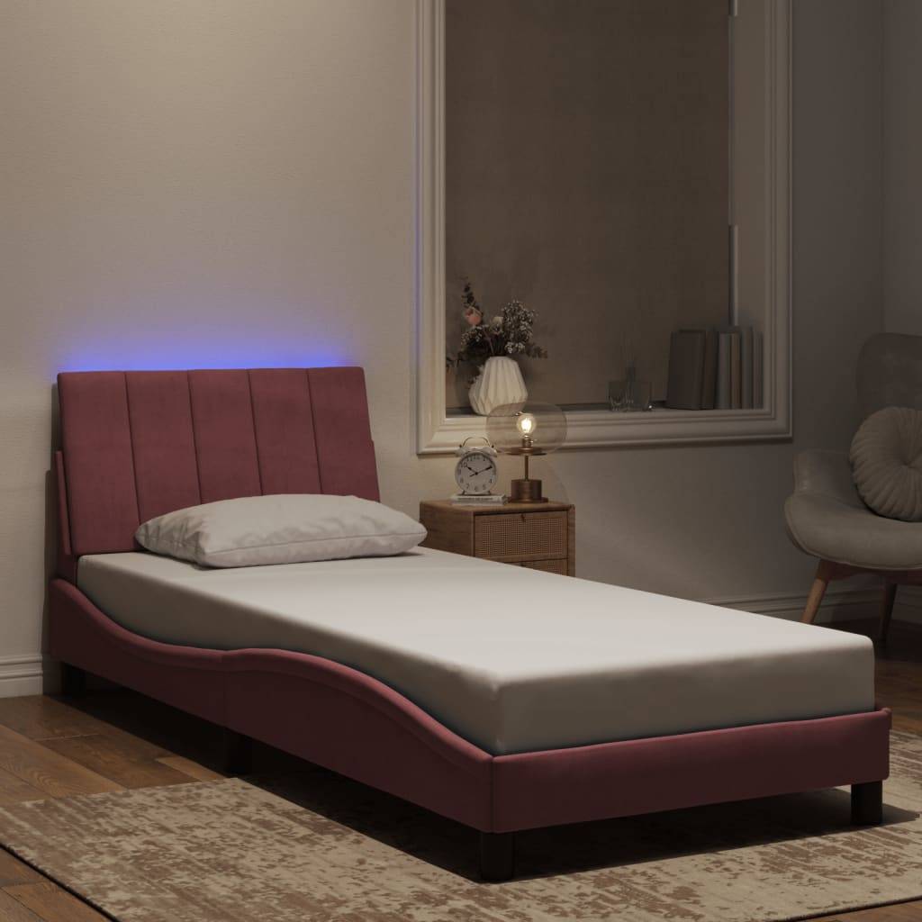 vidaXL Bettgestell mit LED ohne Matratze "Hanko" Rosa 90x190 cm Samt