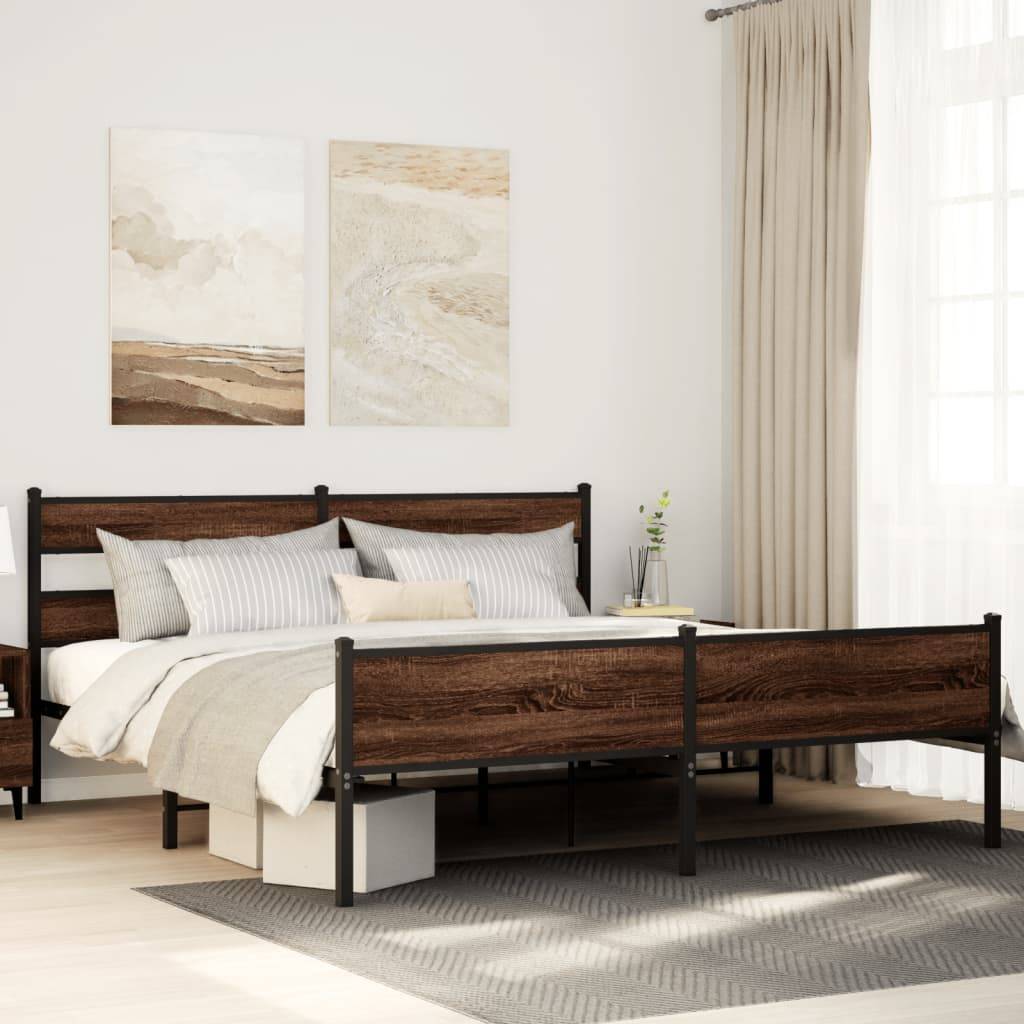 vidaXL Metallbett ohne Matratze Braun Eichen-Optik 200x200 cm