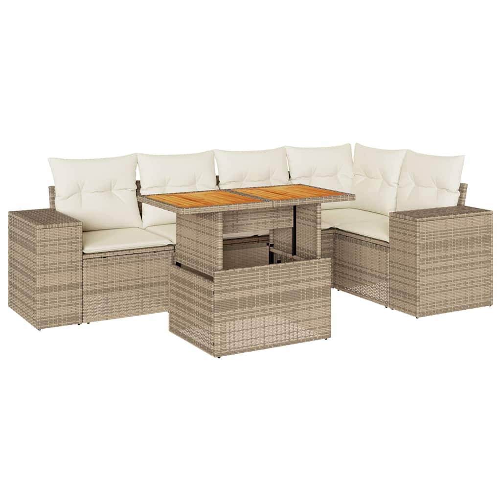 vidaXL 6-tlg. Garten-Sofagarnitur mit Kissen Beige Poly Rattan