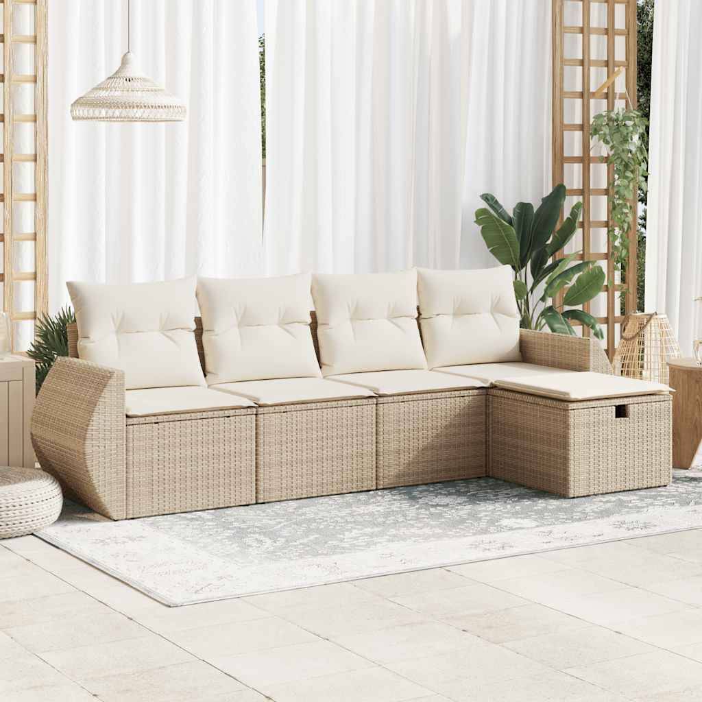 vidaXL 5-tlg. Garten-Sofagarnitur mit Kissen Beige Poly Rattan