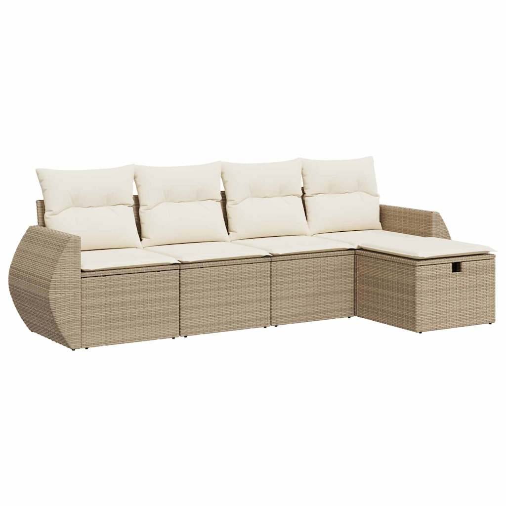 vidaXL 5-tlg. Garten-Sofagarnitur mit Kissen Beige Poly Rattan