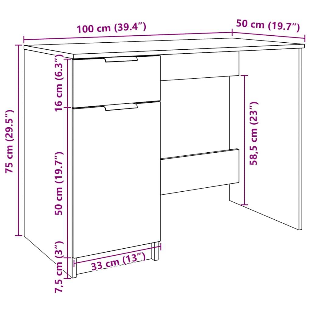 vidaXL Schreibtisch Artisan-Eiche 100x50x75 cm Holzwerkstoff