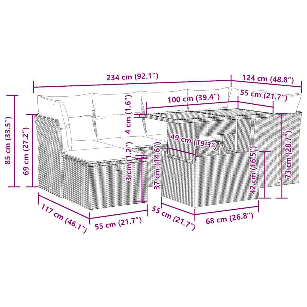 vidaXL 7-tlg. Garten-Sofagarnitur mit Kissen Beige Poly Rattan Akazie