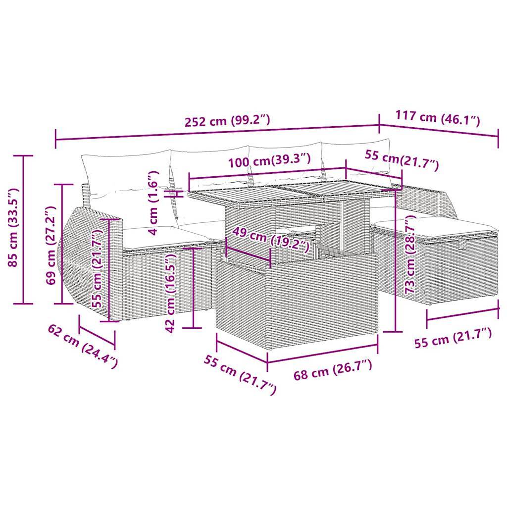 vidaXL 6-tlg. Garten-Sofagarnitur mit Kissen Beige Poly Rattan Akazie