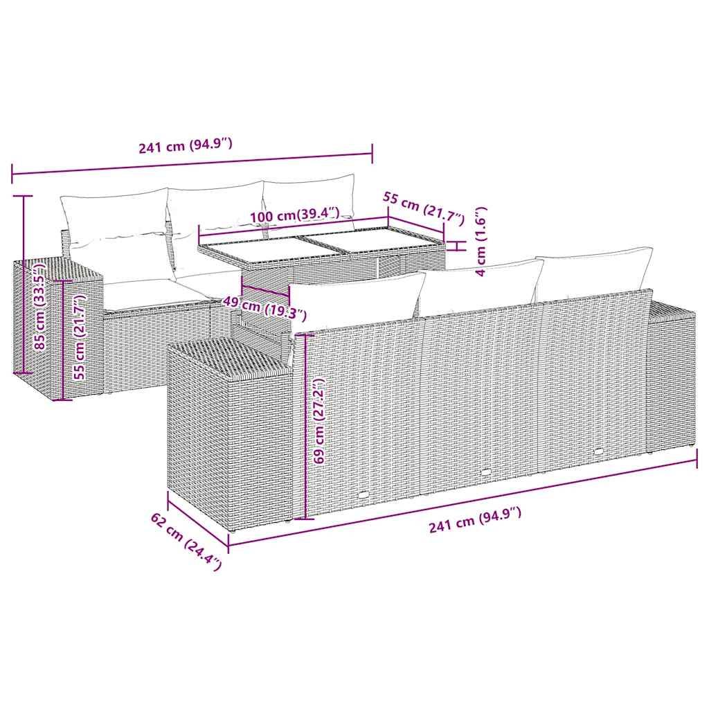 vidaXL 7-tlg. Garten-Sofagarnitur mit Kissen Beige Poly Rattan