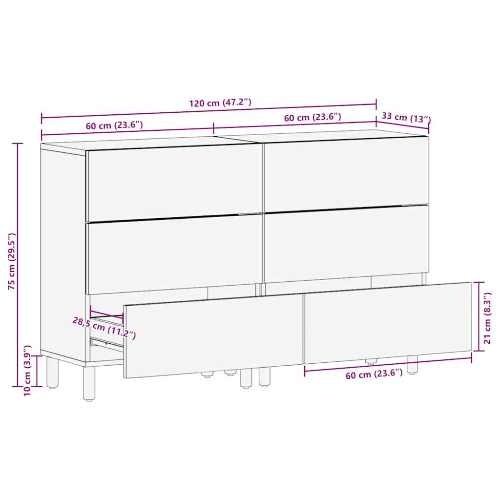 vidaXL Sideboards 2 Stk. Braun 60x33x75 cm Massivholz Mango