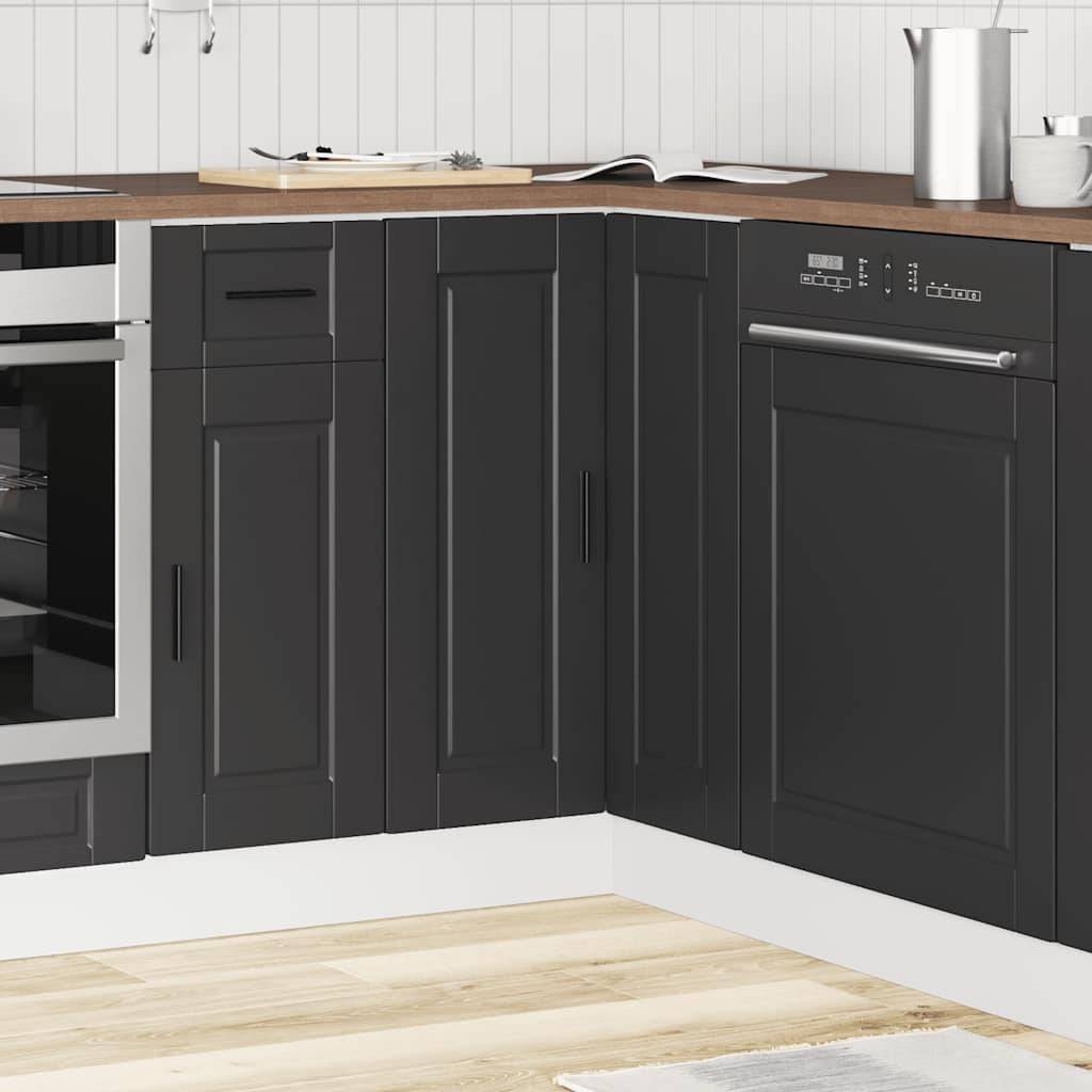 vidaXL Küchen-Eckunterschrank Porto Schwarz Holzwerkstoff
