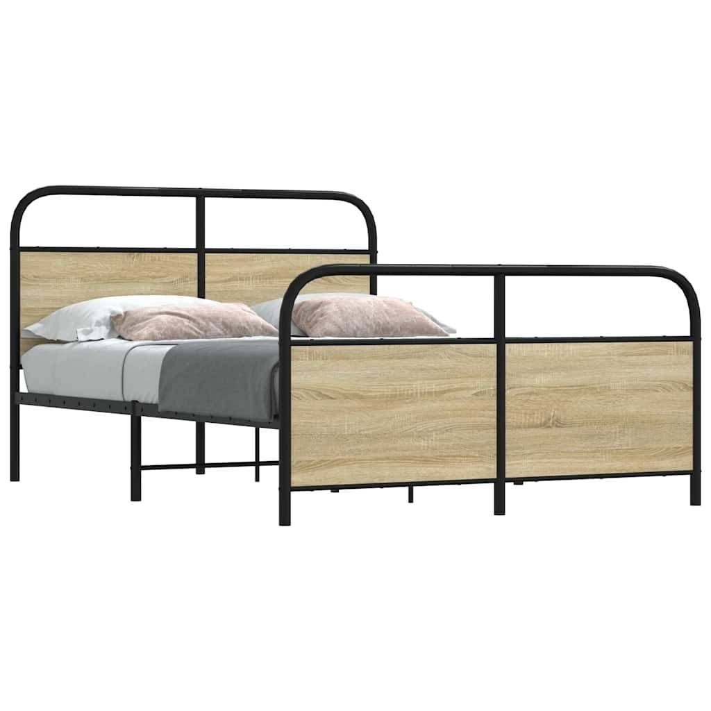 vidaXL Metallbett ohne Matratze Sonoma-Eiche 140x200 cm