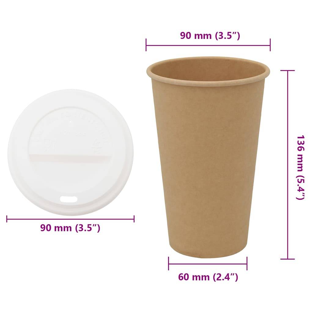 vidaXL Pappbecher mit Deckeln 1000 Stk. 16oz 400ml