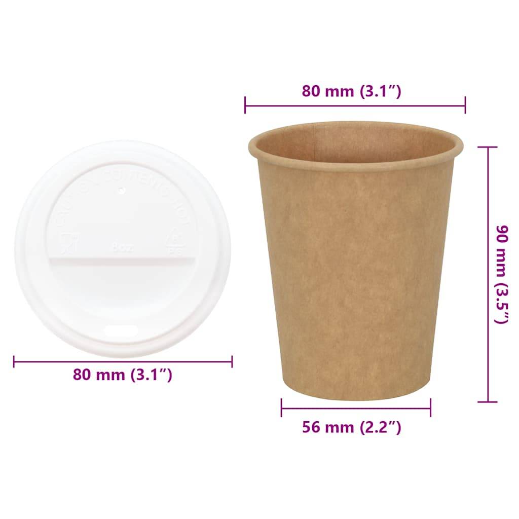 vidaXL Pappbecher mit Deckeln 1000 Stk. 8oz 200ml