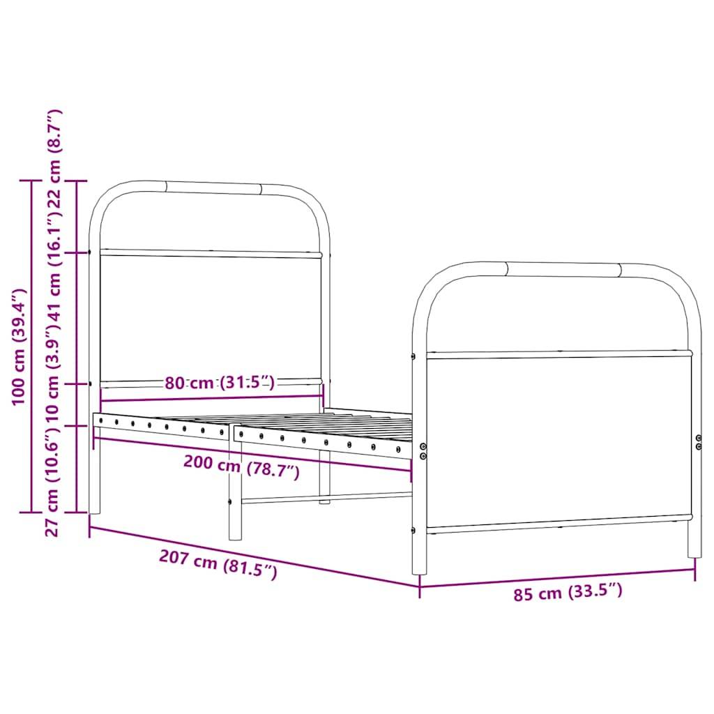 vidaXL Bettgestell ohne Matratze 80x200 cm Räuchereiche Holzwerkstoff