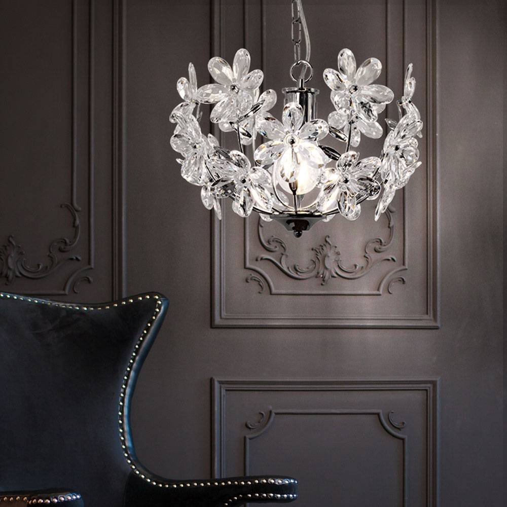 Pendelleuchte Hängeleuchte Blätterleuchte Deckenpendel Blumen Design, Acryl, Chrom, Schirmleuchte, Kugelform, 1x LED 11W 1055Lm warmweiß, DxH 34x87