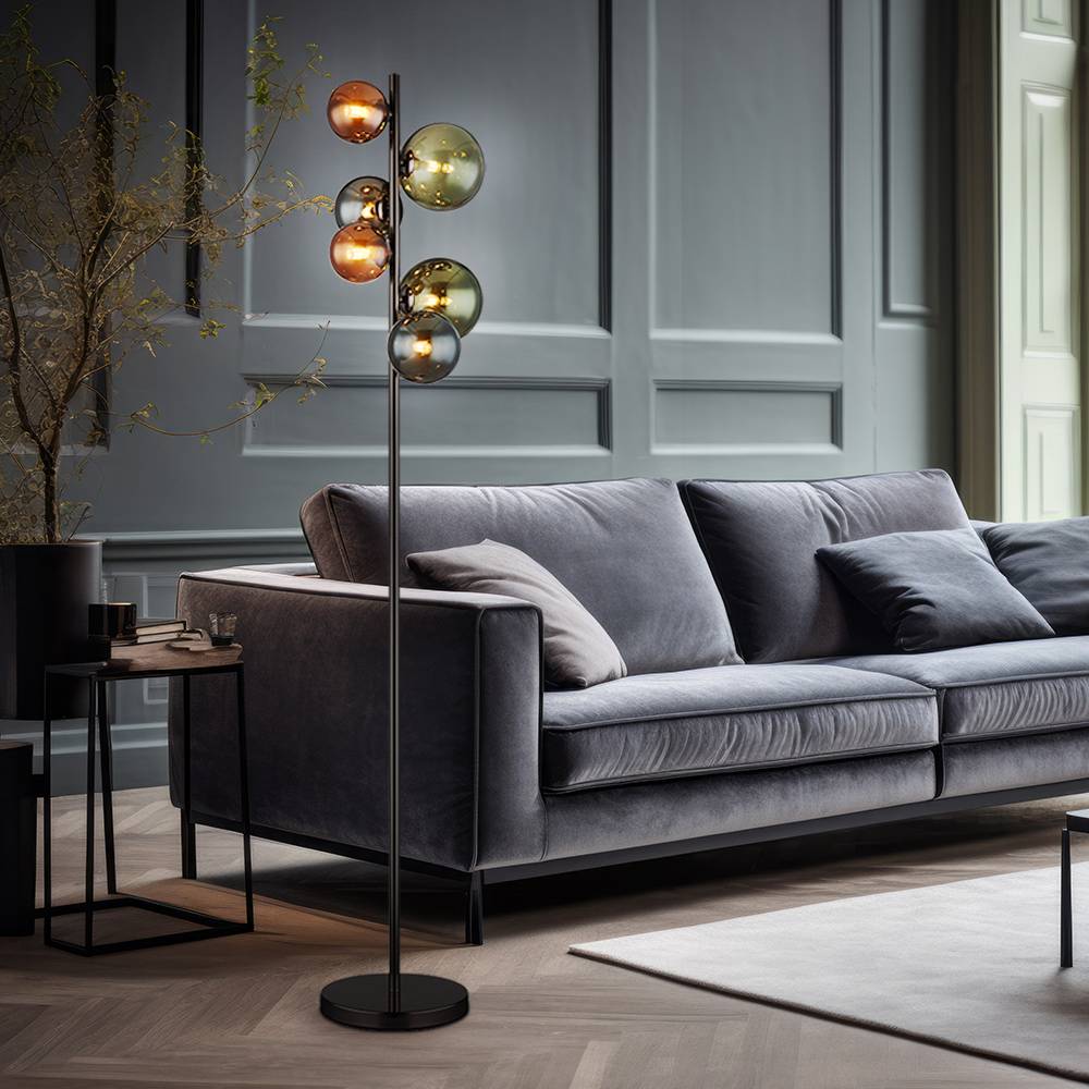 Stehlampe Stehleuchte Beistellleuchte Standlampe Schlafzimmerleuchte Wohnzimmerlampe, Metall Glas grau grün, 6 Flammig G9, LED 3,5W 350Lm 3000K