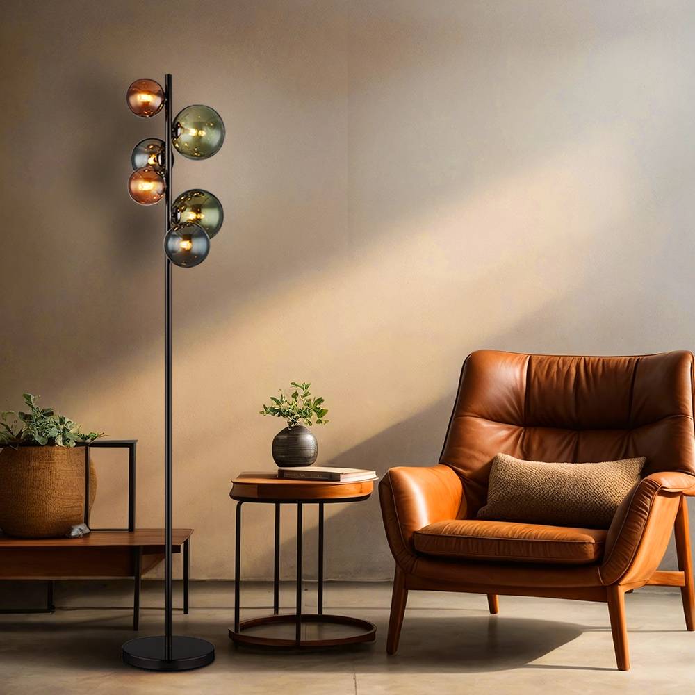 Stehlampe Stehleuchte Beistellleuchte Standlampe Schlafzimmerleuchte Wohnzimmerlampe, Metall Glas grau grün, 6 Flammig G9, LED 3,5W 350Lm 3000K