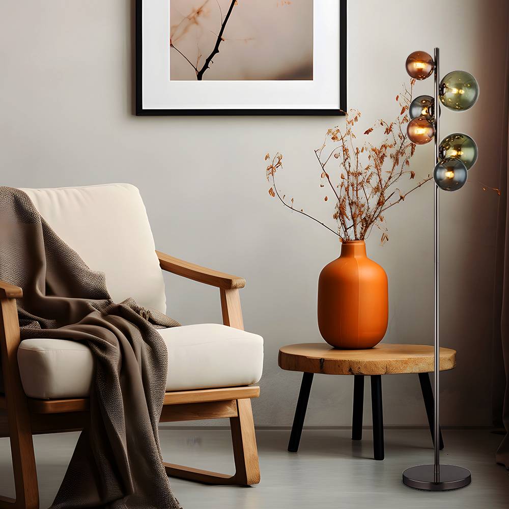 Stehlampe Stehleuchte Beistellleuchte Standlampe Schlafzimmerleuchte Wohnzimmerlampe, Metall Glas grau grün, 6 Flammig G9, LED 3,5W 350Lm 3000K