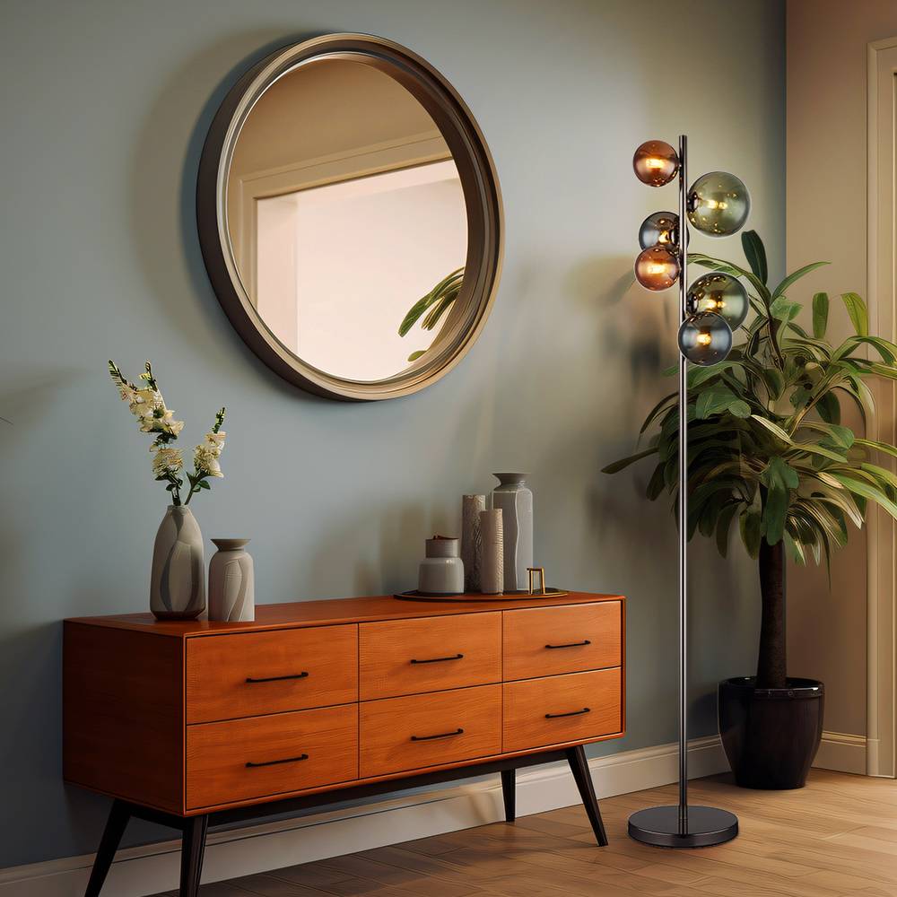 Stehlampe Stehleuchte Beistellleuchte Standlampe Schlafzimmerleuchte Wohnzimmerlampe, Metall Glas grau grün, 6 Flammig G9, LED 3,5W 350Lm 3000K