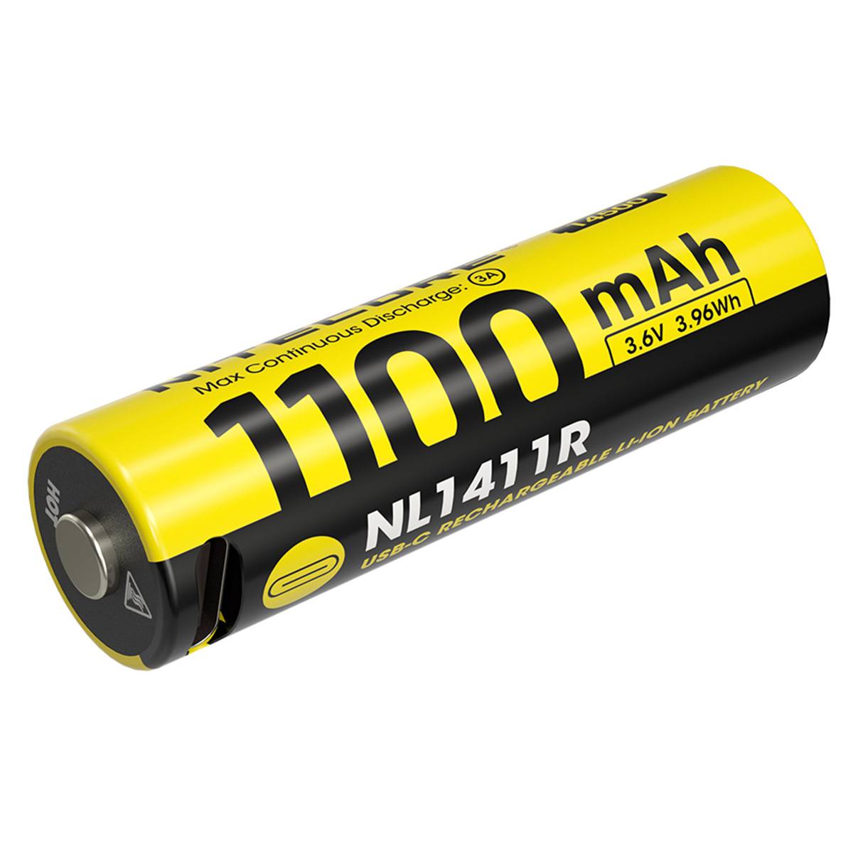Nitecore NL1411R | 14500 Li-Ionen-Akku mit USB-C-Anschluss 1100mAh