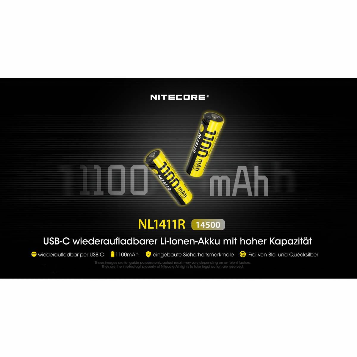 Nitecore NL1411R 14500 - Li-Ion Akku 1100mAh mit USB-Anschluss