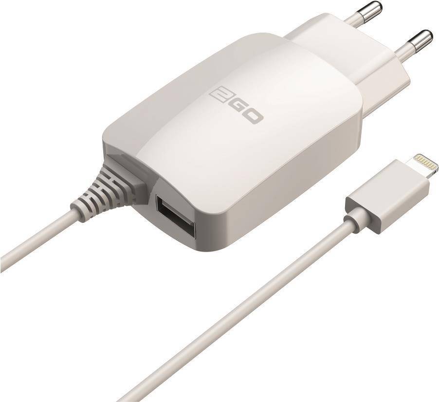 2GO Ladegerät 12W Lightning + 1x USB, Kabel 1,4m, weiß Multimedia-Technik