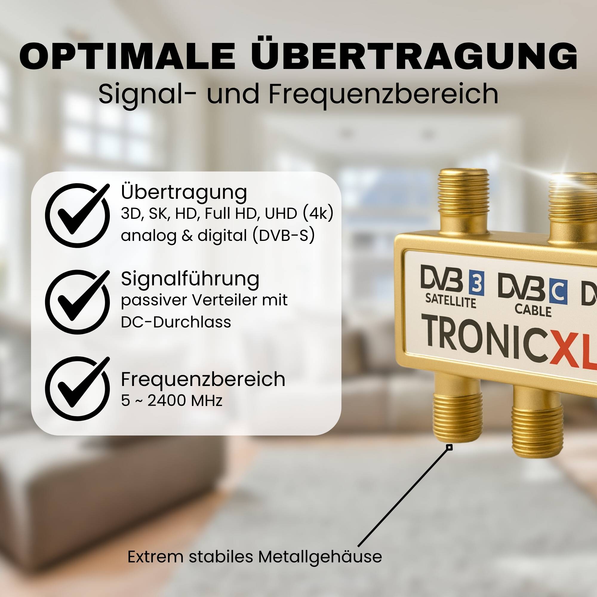 Premium 6-fach Sat Splitter Antennen Verteiler für Fernseher Signalteiler Signalverteiler Kabelfernsehen DVBC 3D 4K HD