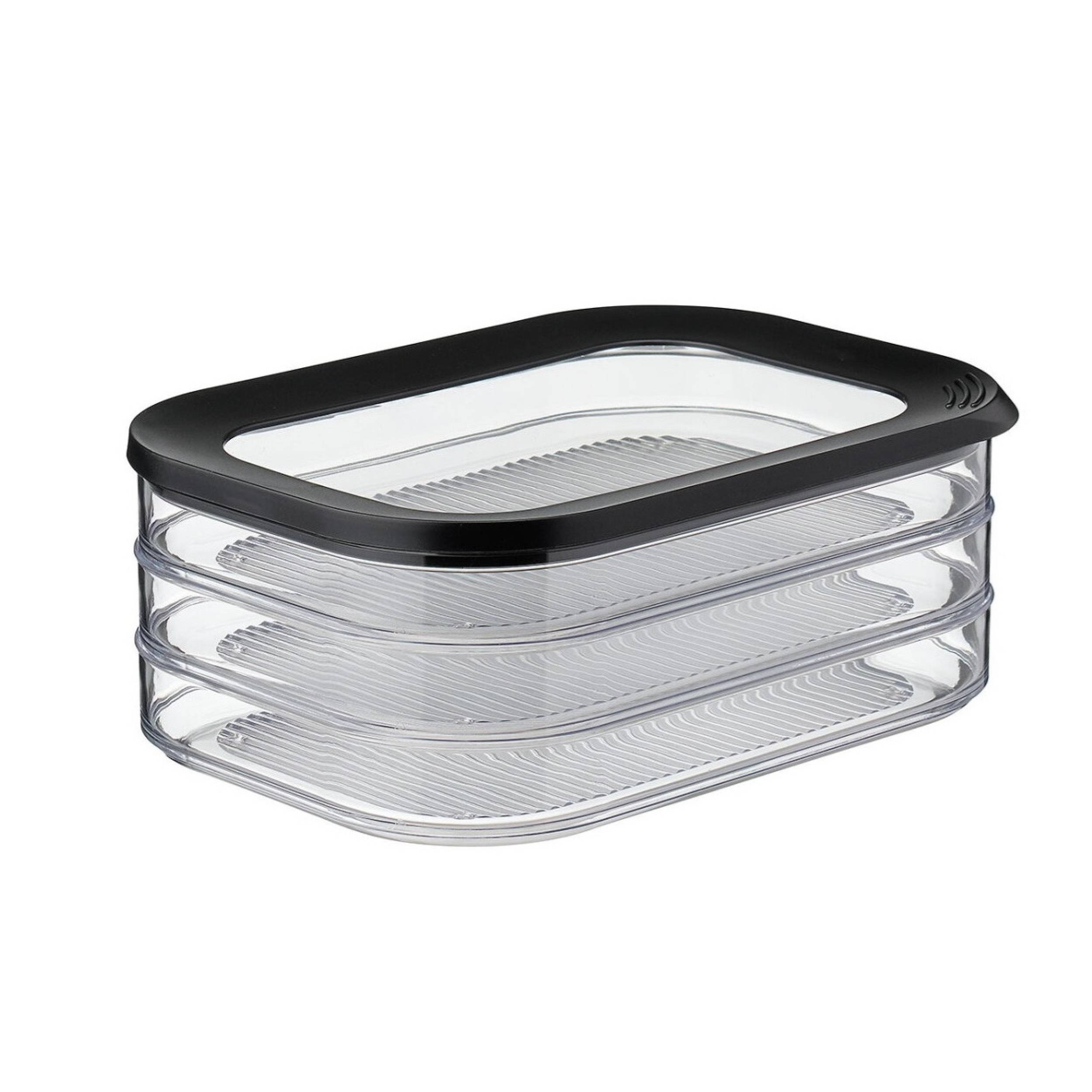 Mepal | Aufschnittdose Modula 3-lagig | Nordic Black | 1650 ml | ideal zur Aufbewahrung von Wurst und Fleischwaren | 3 separate Behälter | spülmasch