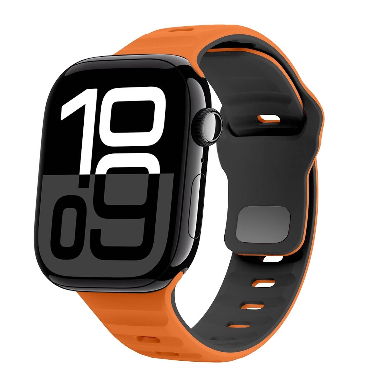 Für Apple Watch Series 10 42mm / 9 8 7 41 / 6 SE 5 4 40mm Silikon Design Wellenstruktur Armband Orange / Schwarz