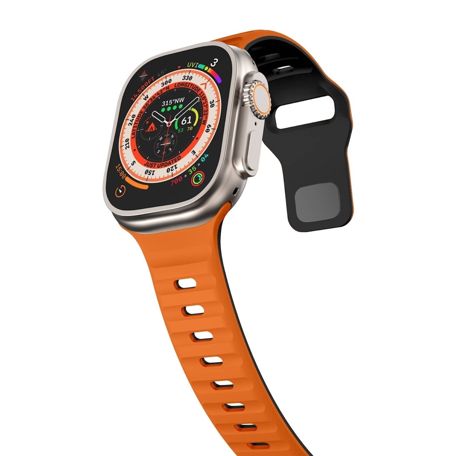 Für Apple Watch Series 10 42mm / 9 8 7 41 / 6 SE 5 4 40mm Silikon Design Wellenstruktur Armband Orange / Schwarz