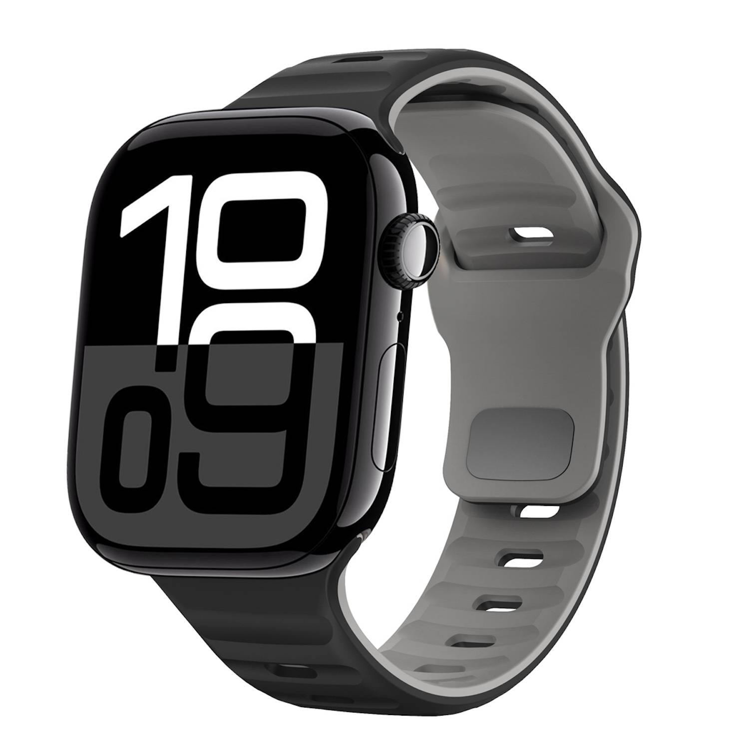 Für Apple Watch Series 10 42mm / 9 8 7 41 / 6 SE 5 4 40mm Silikon Design Wellenstruktur Armband Schwarz / Grau