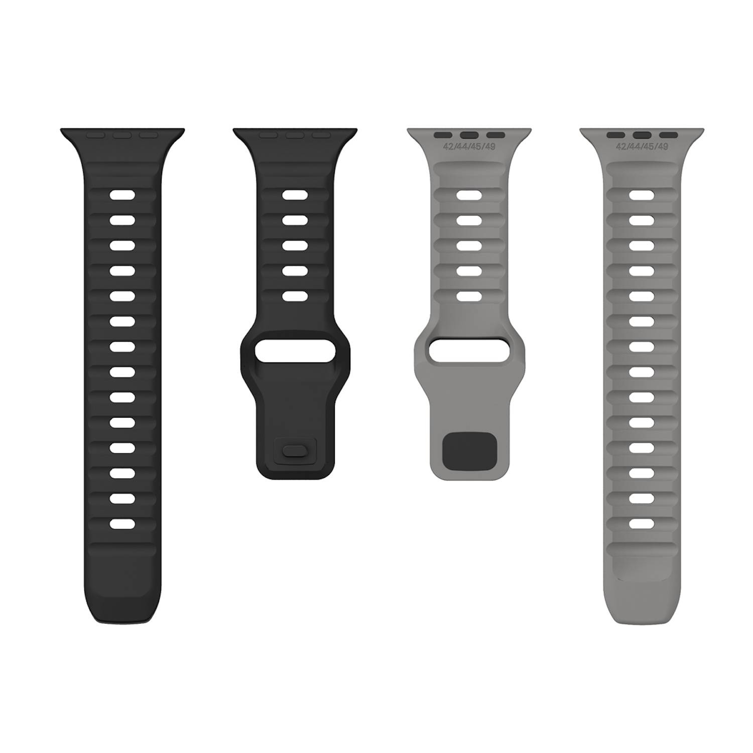 Für Apple Watch Series 10 42mm / 9 8 7 41 / 6 SE 5 4 40mm Silikon Design Wellenstruktur Armband Schwarz / Grau
