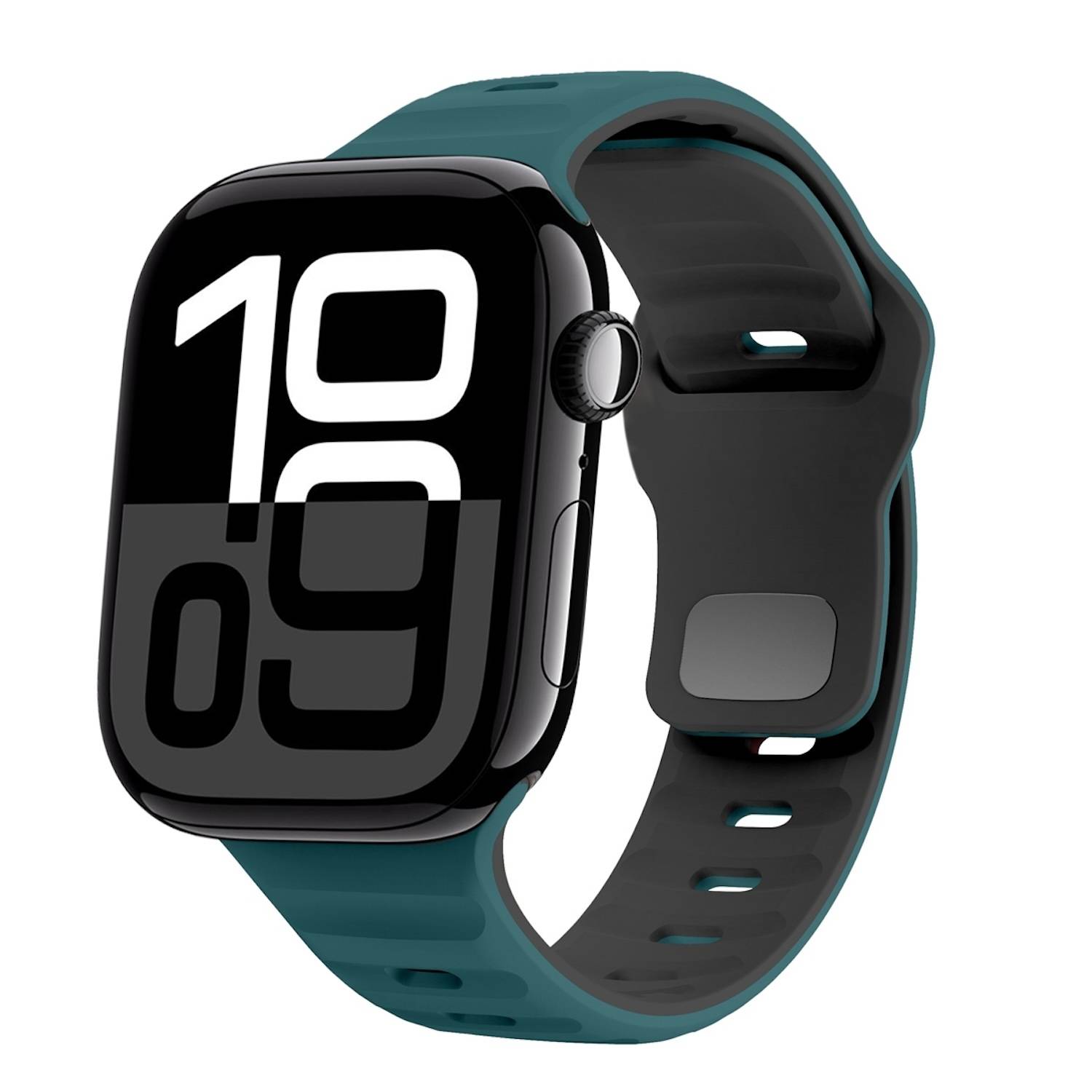 Für Apple Watch Series 11 10 42mm / 9 8 7 41 / 6 SE 5 4 40mm Silikon Wellenstruktur Armband Dunkelgrün / Schwarz