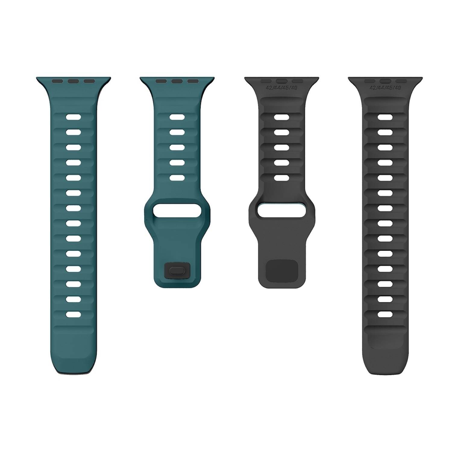 Für Apple Watch Series 10 46mm / 9 8 7 45 / 6 SE 5 4 44mm Silikon Design Wellenstruktur Armband Dunkelgrün / Schwarz