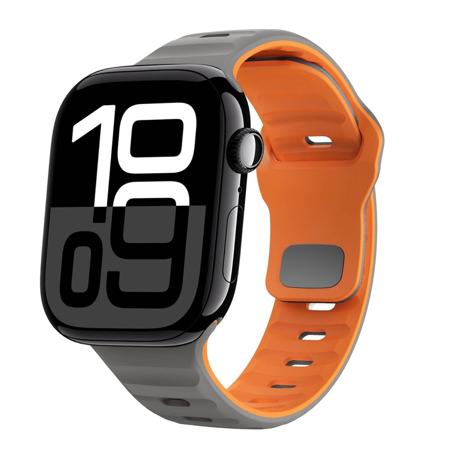 Für Apple Watch Series 10 46mm / 9 8 7 45 / 6 SE 5 4 44mm Silikon Design Wellenstruktur Armband Grau / Orange