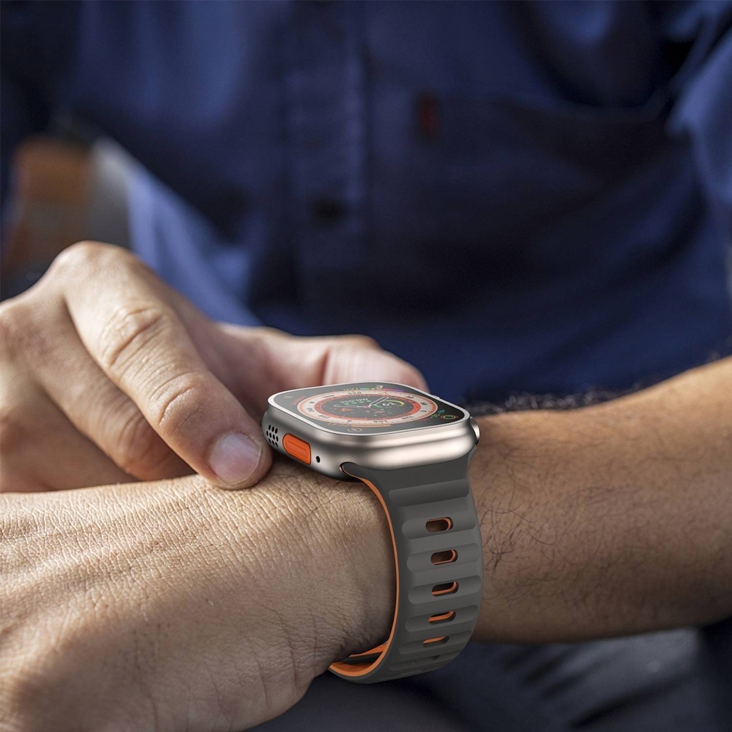 Für Apple Watch Series 11 10 42mm / 9 8 7 41 / 6 SE 5 4 40mm Silikon Wellenstruktur Armband Grau / Orange