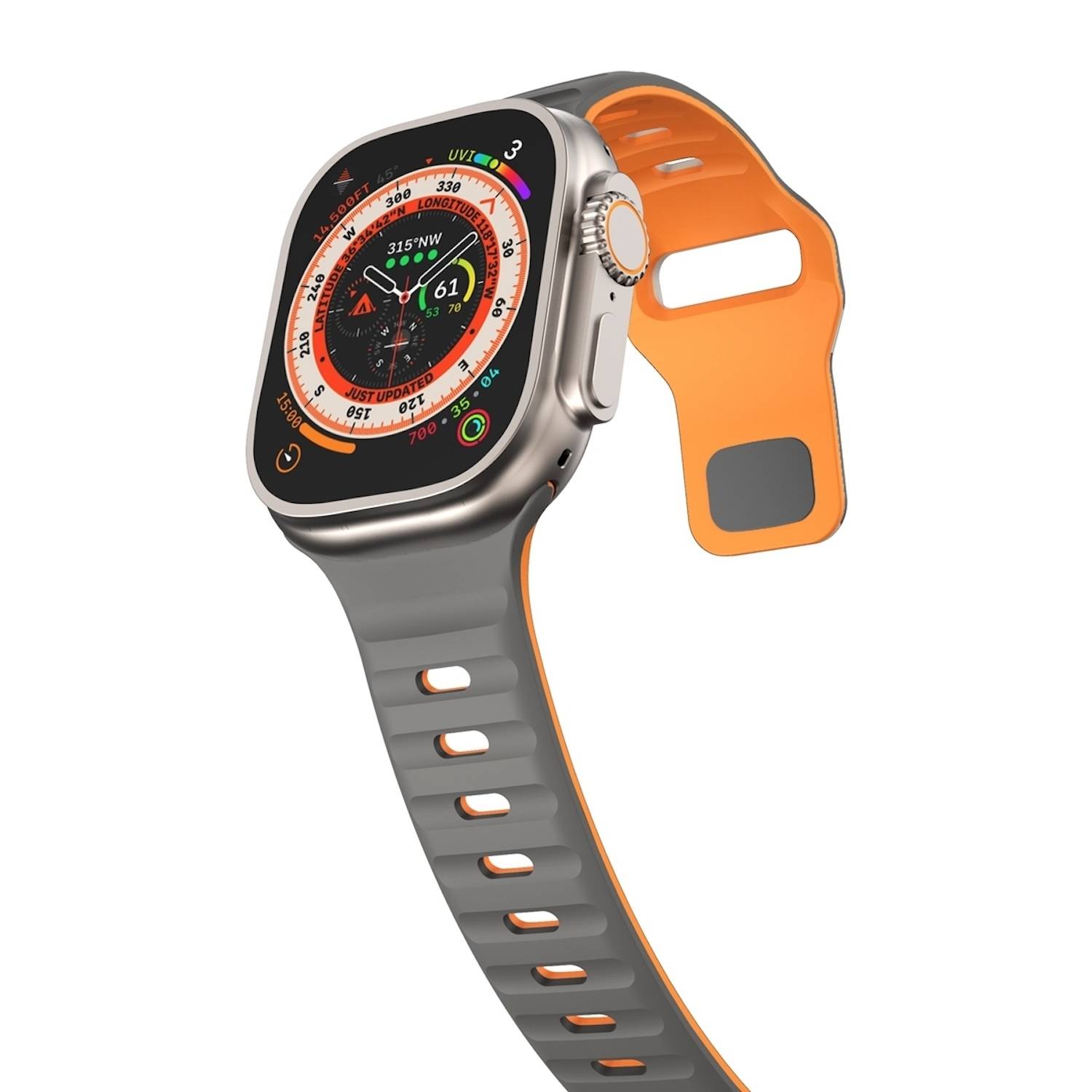 Für Apple Watch Series 11 10 42mm / 9 8 7 41 / 6 SE 5 4 40mm Silikon Wellenstruktur Armband Grau / Orange