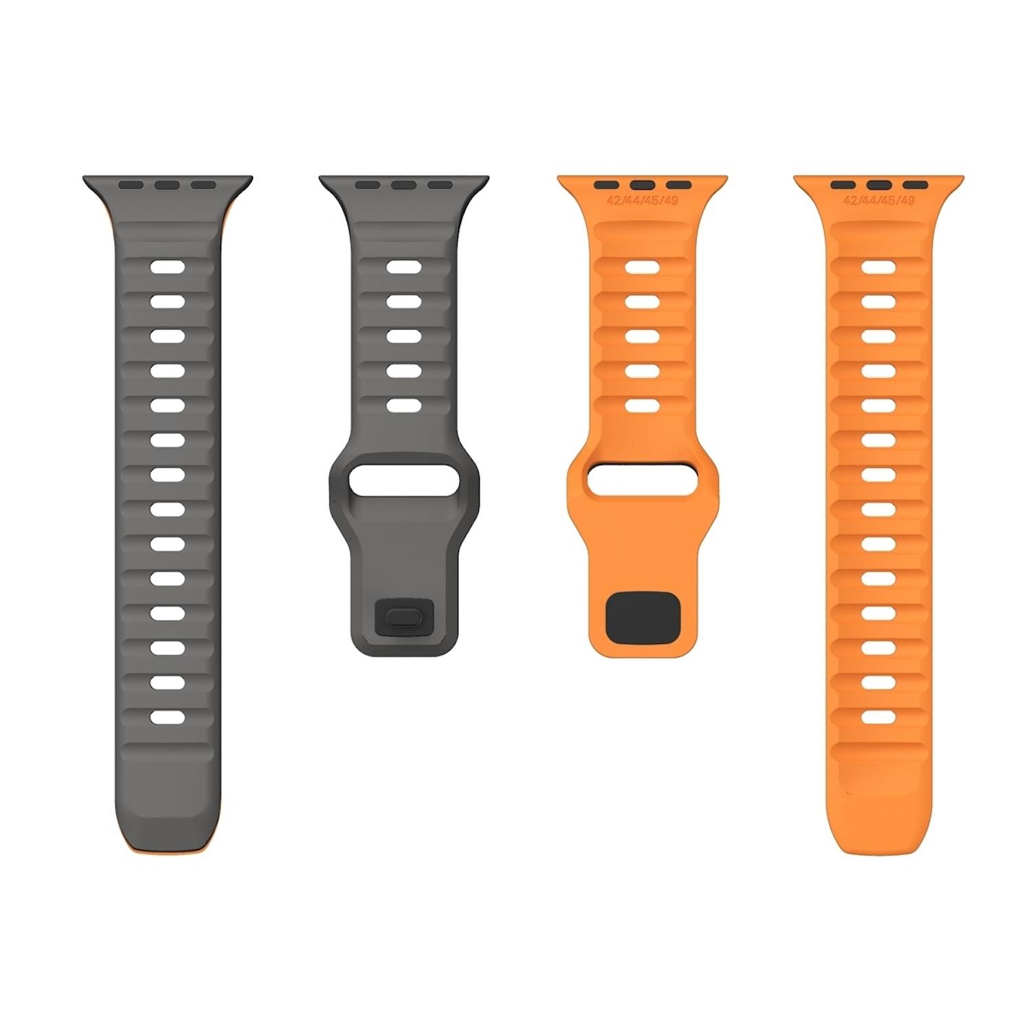 Für Apple Watch Series 11 10 42mm / 9 8 7 41 / 6 SE 5 4 40mm Silikon Wellenstruktur Armband Grau / Orange