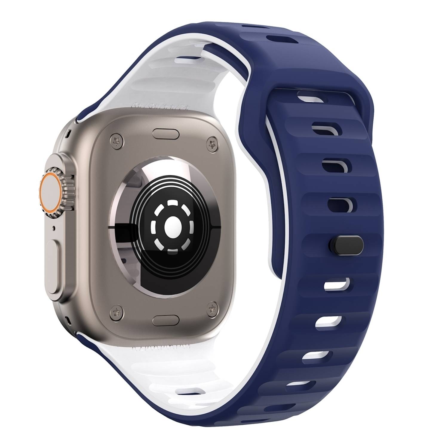 Für Apple Watch Series 11 10 42mm / 9 8 7 41 / 6 SE 5 4 40mm Silikon Wellenstruktur Armband Dunkelblau / Weiß