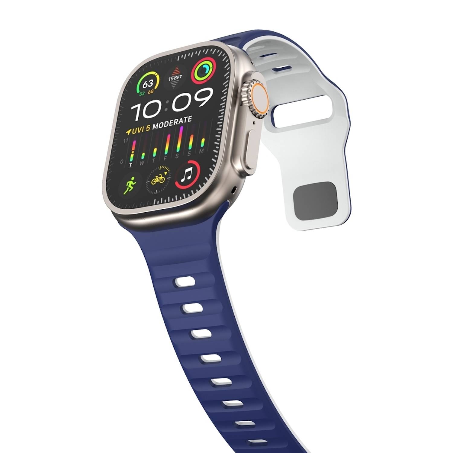 Für Apple Watch Series 11 10 42mm / 9 8 7 41 / 6 SE 5 4 40mm Silikon Wellenstruktur Armband Dunkelblau / Weiß
