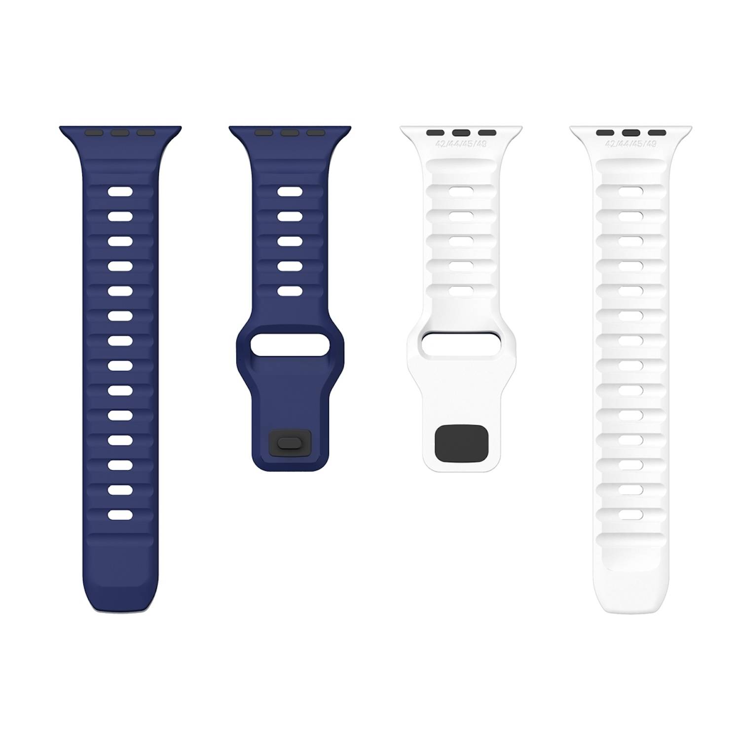 Für Apple Watch Series 11 10 42mm / 9 8 7 41 / 6 SE 5 4 40mm Silikon Wellenstruktur Armband Dunkelblau / Weiß