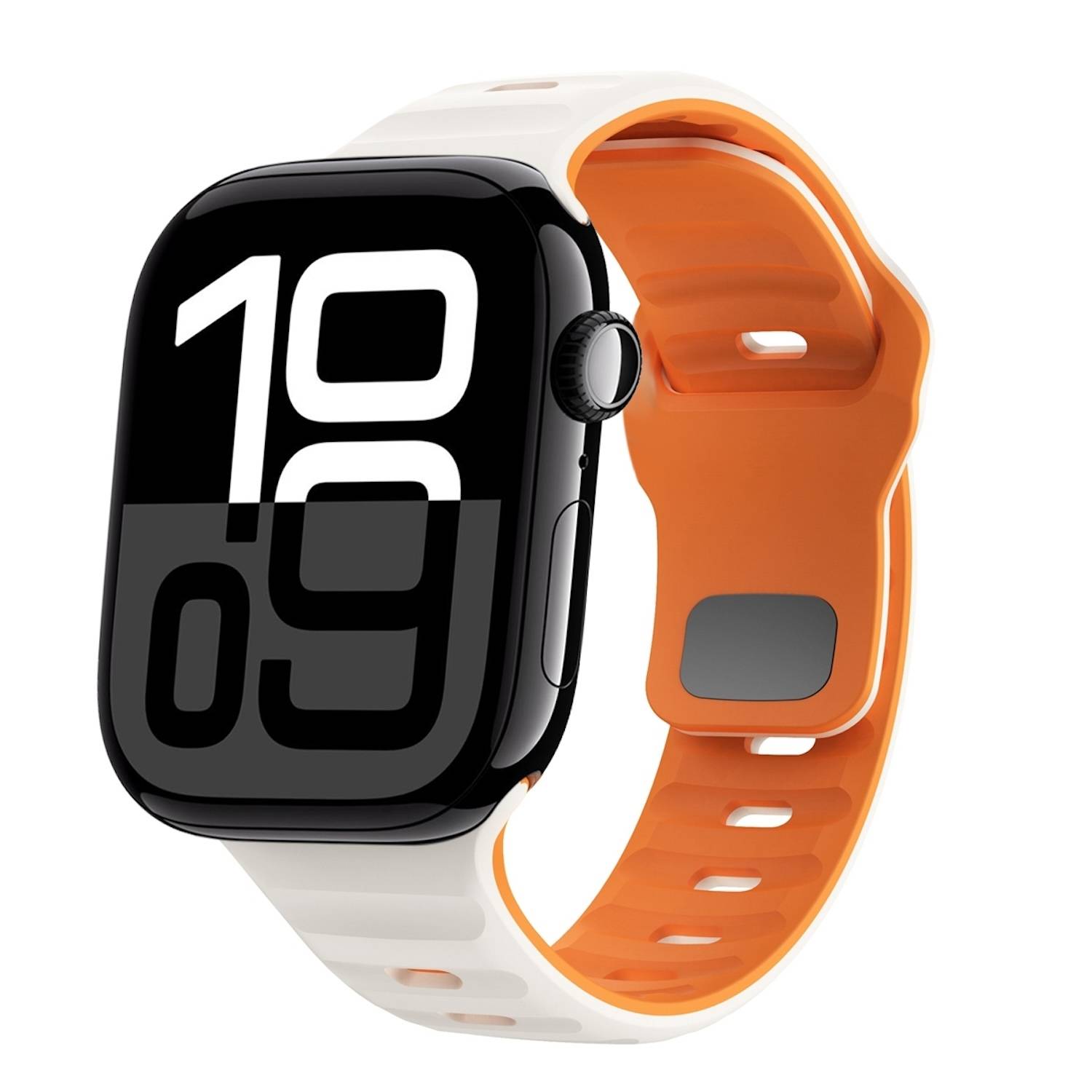 Für Apple Watch Series 10 46mm / 9 8 7 45 / 6 SE 5 4 44mm Silikon Design Wellenstruktur Armband Beige / Orange