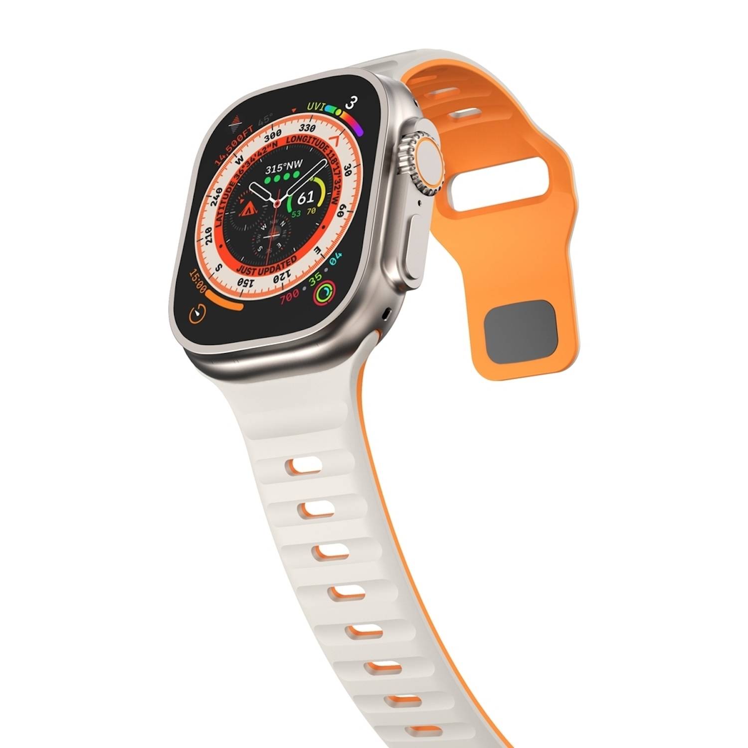 Für Apple Watch Series 11 10 42mm / 9 8 7 41 / 6 SE 5 4 40mm Silikon Wellenstruktur Armband Beige / Orange