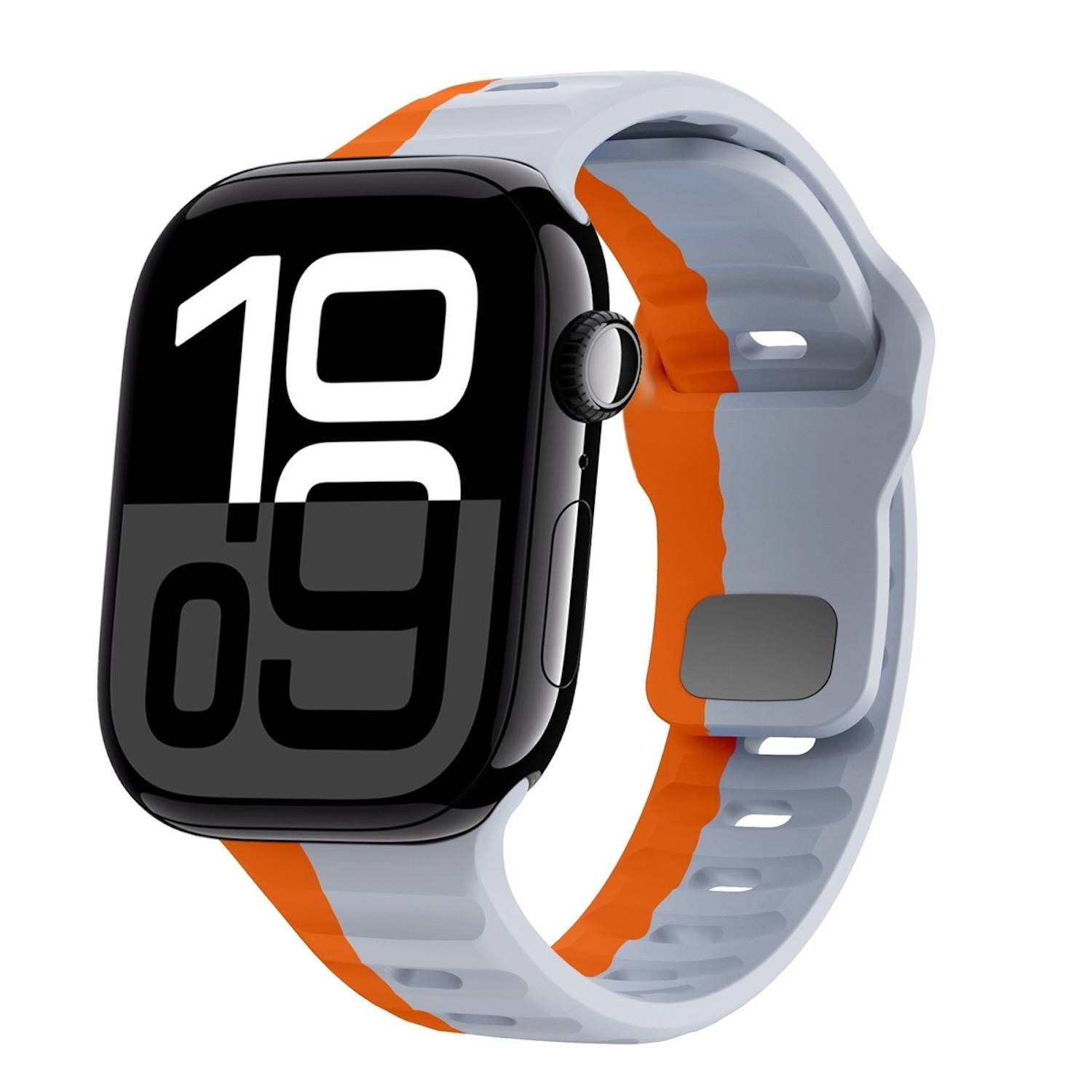 Für Apple Watch Series 11 10 46mm / 9 8 7 45 / 6 SE 5 4 44mm Silikon Design Wellenstruktur Armband Orange / Grau