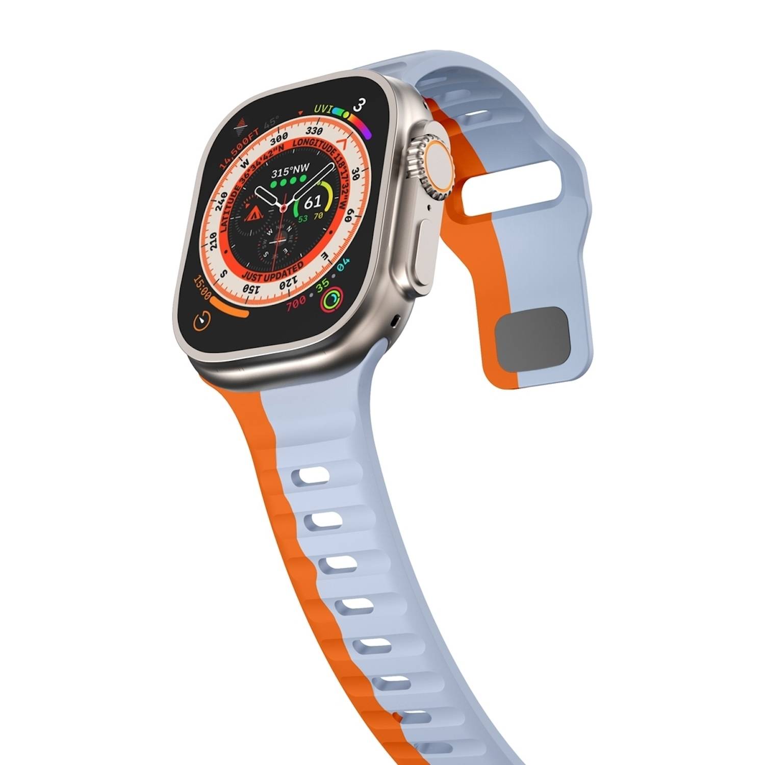 Für Apple Watch Series 11 10 46mm / 9 8 7 45 / 6 SE 5 4 44mm Silikon Design Wellenstruktur Armband Orange / Grau