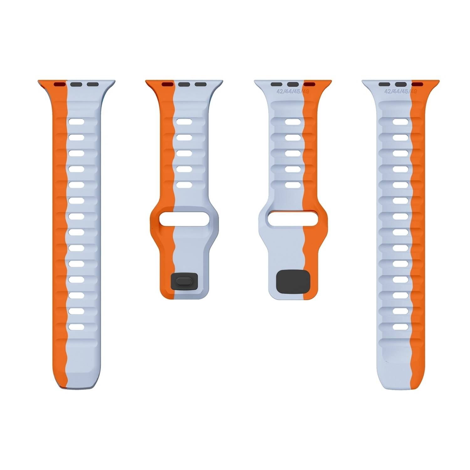 Für Apple Watch Series 11 10 46mm / 9 8 7 45 / 6 SE 5 4 44mm Silikon Design Wellenstruktur Armband Orange / Grau