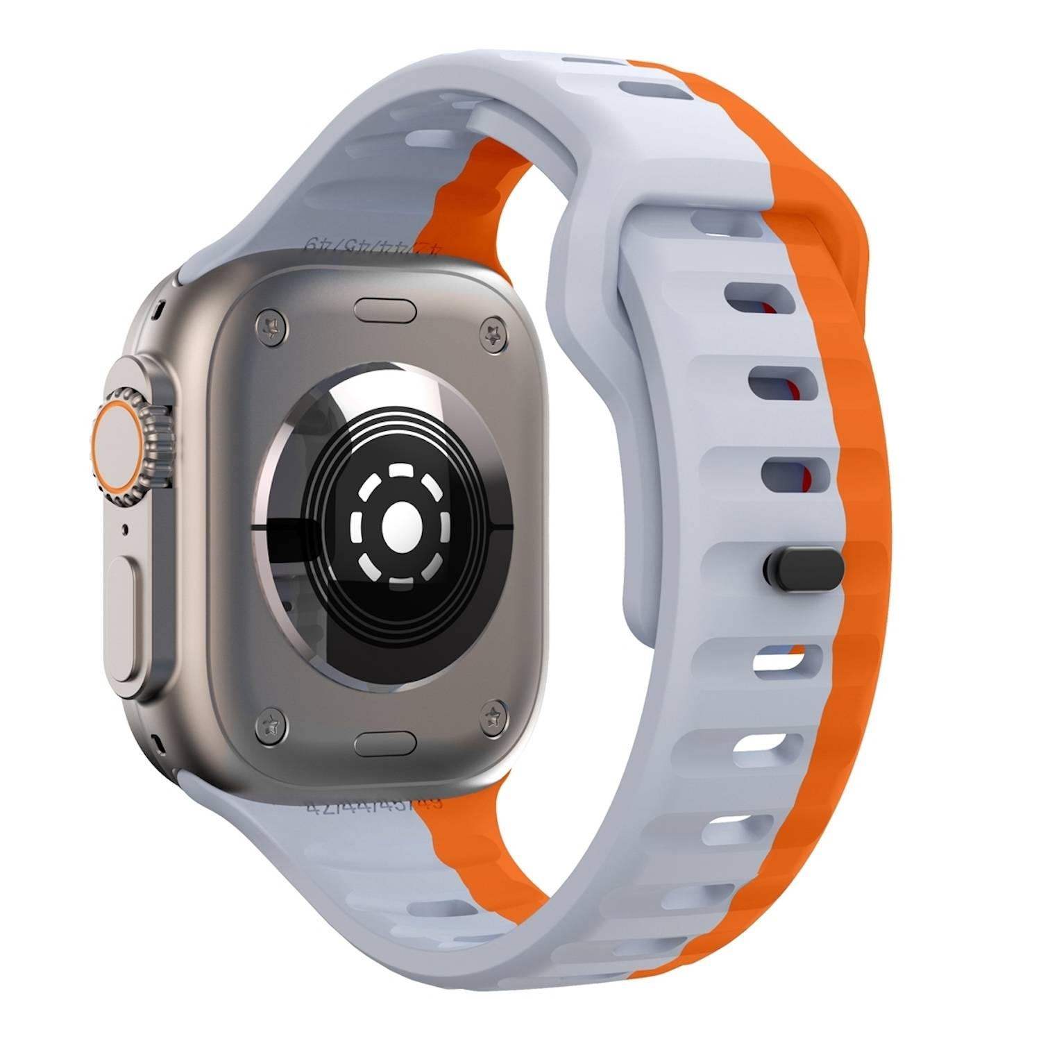 Für Apple Watch Series 11 10 46mm / 9 8 7 45 / 6 SE 5 4 44mm Silikon Design Wellenstruktur Armband Orange / Grau